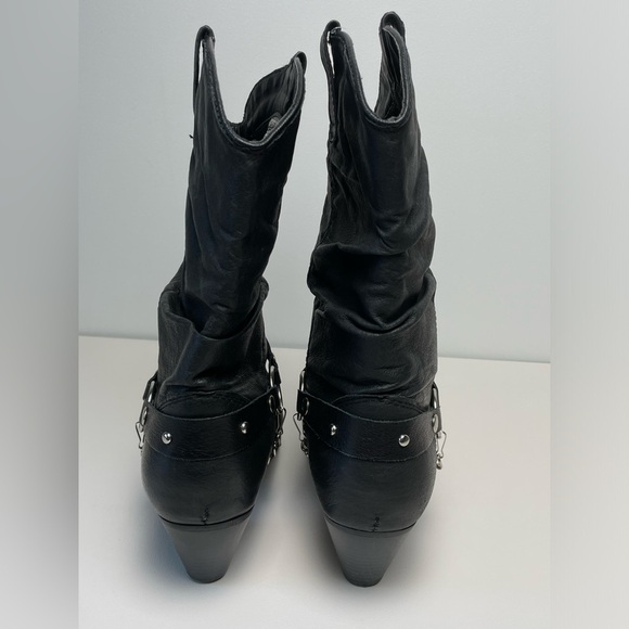 Dingo Black Leather Western Boots Women sz 10M Silver Bling Y2K Cowboy - Picture 4 of 11